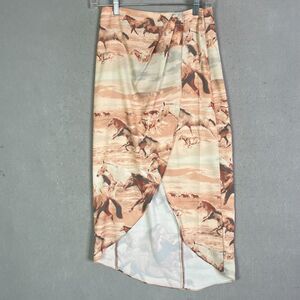 Urban Outfitters Midi Skirt Womens small Wild Horses Print Asymmetrical Brown